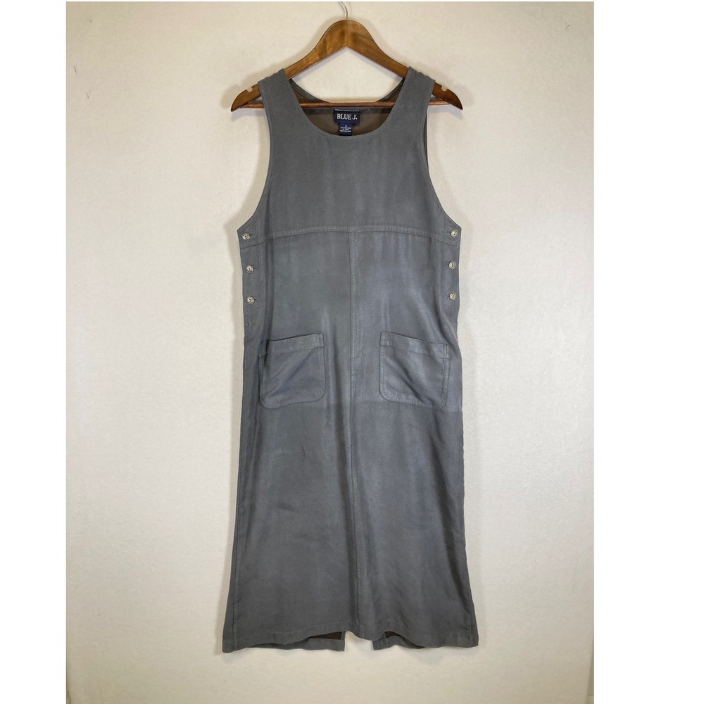 Vintage Aesthetic Blue J. Womens Sm Grey Faux Suede Pinafore‎ Jumper Midi Dress